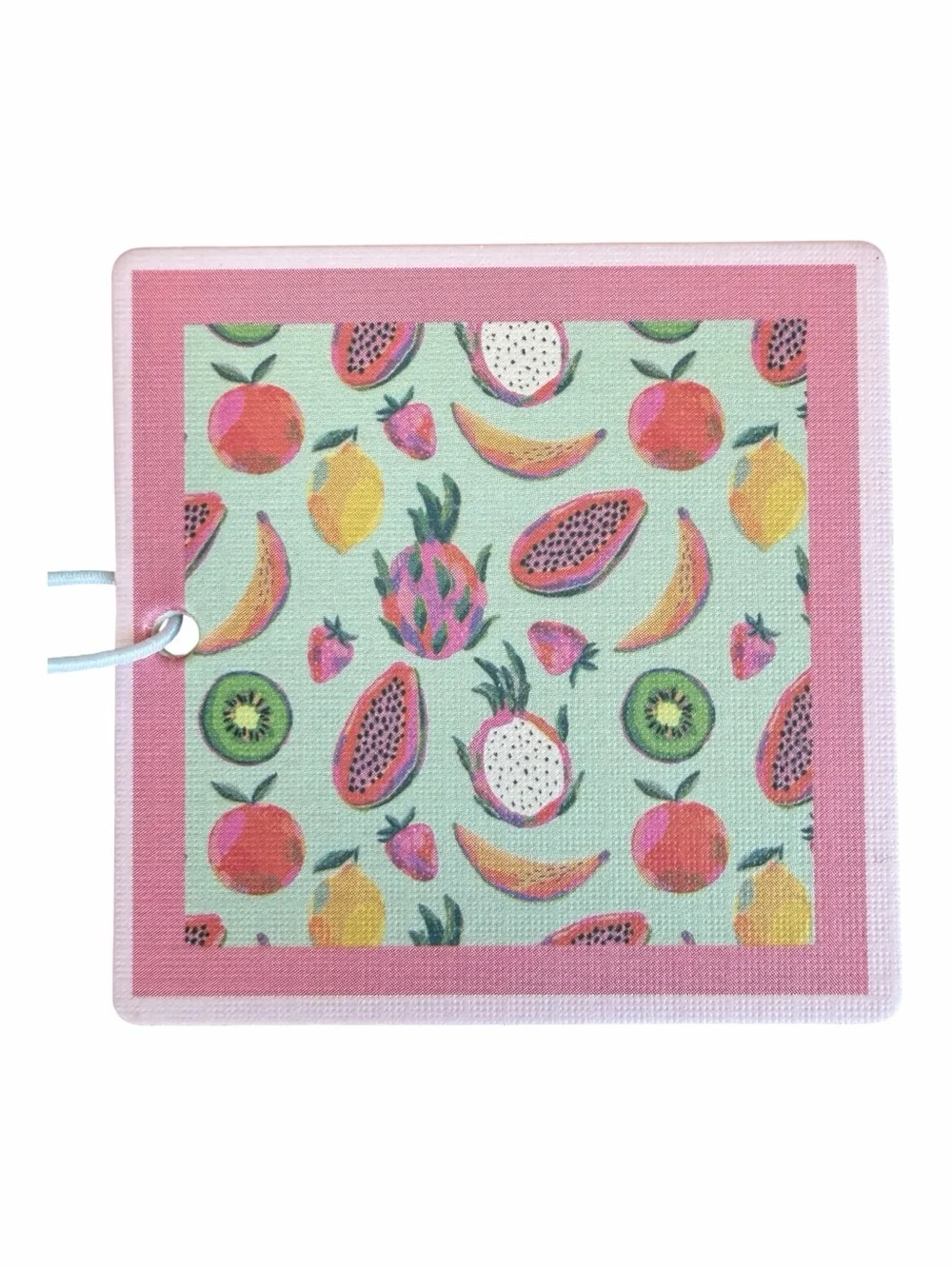 Piper K Fruit Print Scarf in Aqua and Pink Tropical Vacation Classic Style